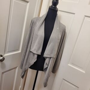 NWT DKNY Gray With Sequin Cascading Open Front Cardigan size xs/small